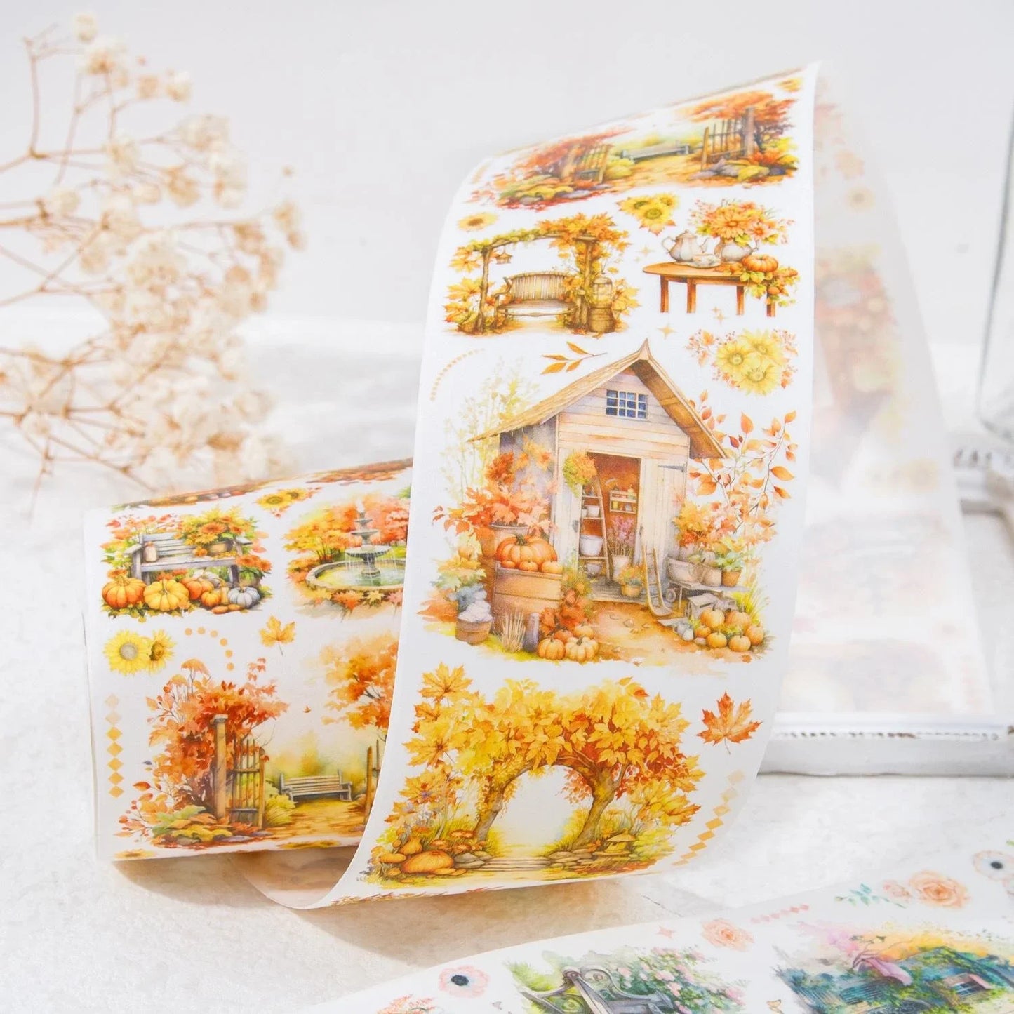 1 Roll Four Seasons Scenery Washi Tape Beautiful Days Cartoon House Journal Diary Scrapbook DIY Deco Washi Paper Material