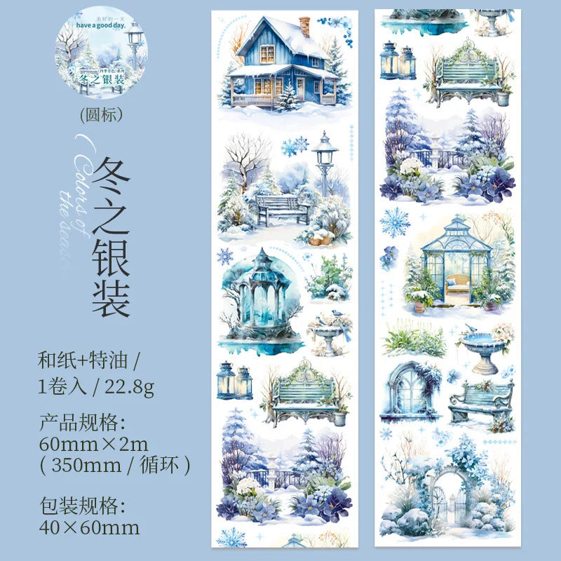 1 Roll Four Seasons Scenery Washi Tape Beautiful Days Cartoon House Journal Diary Scrapbook DIY Deco Washi Paper Material