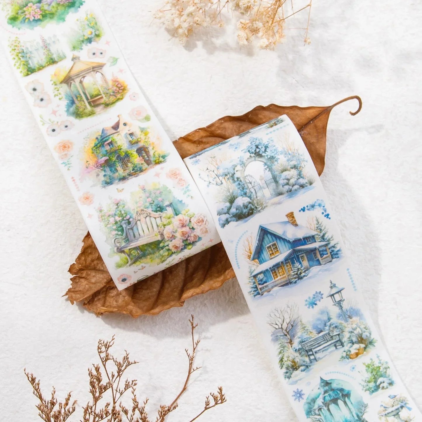 1 Roll Four Seasons Scenery Washi Tape Beautiful Days Cartoon House Journal Diary Scrapbook DIY Deco Washi Paper Material