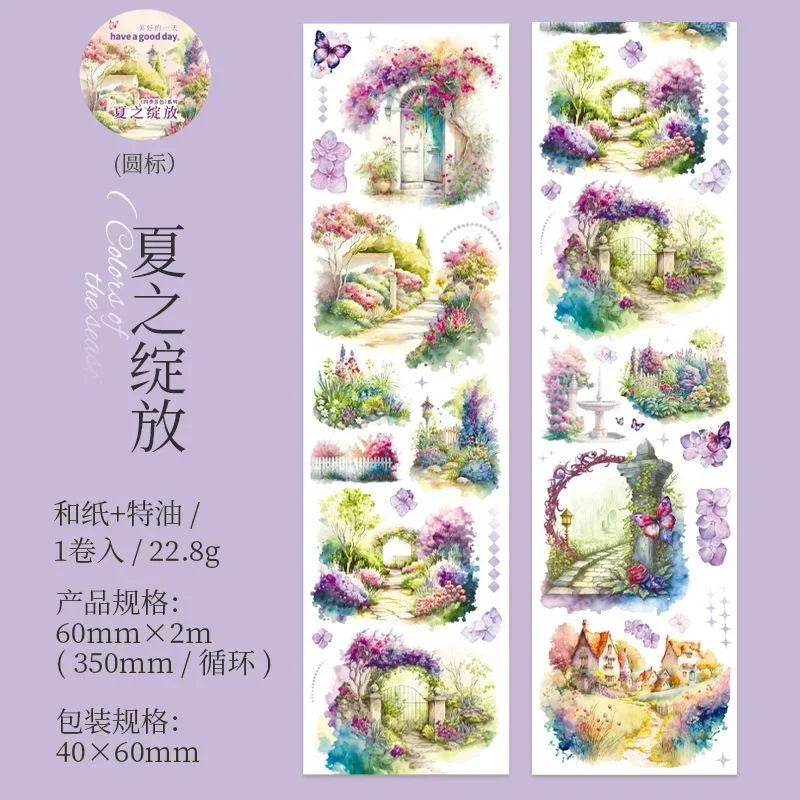 1 Roll Four Seasons Scenery Washi Tape Beautiful Days Cartoon House Journal Diary Scrapbook DIY Deco Washi Paper Material