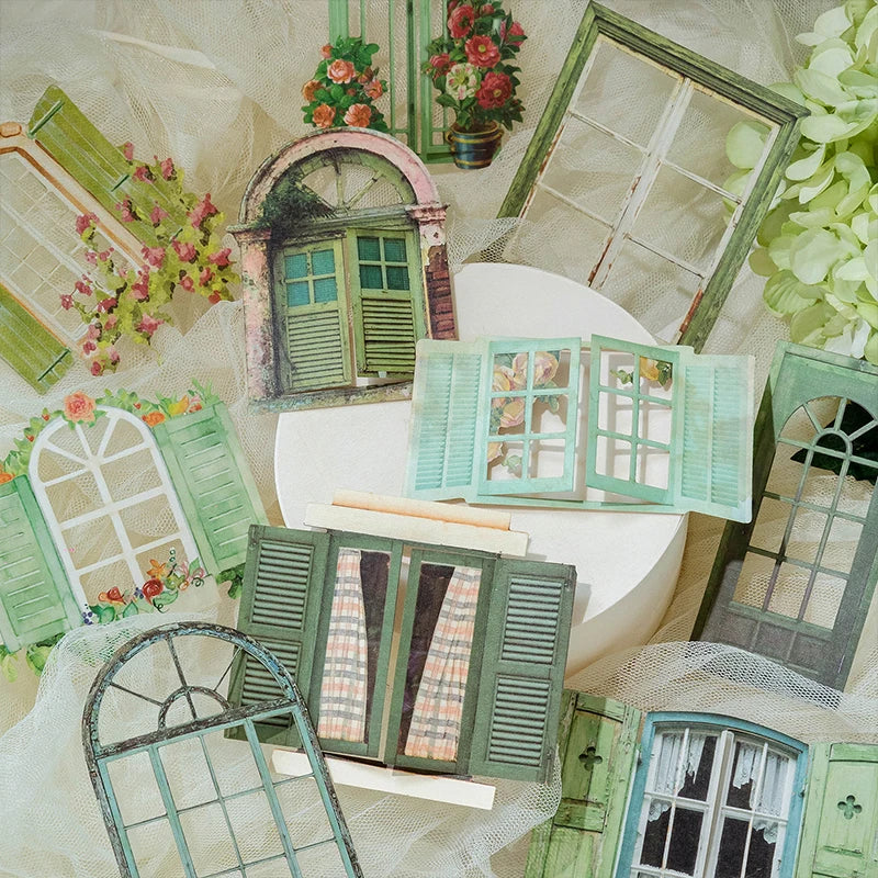 10 Pcs Retro Hollow Flower Window Series Sticker Pack Journal Handbook DIY Scrapbook Material Collage Stationery Art Aesthetic