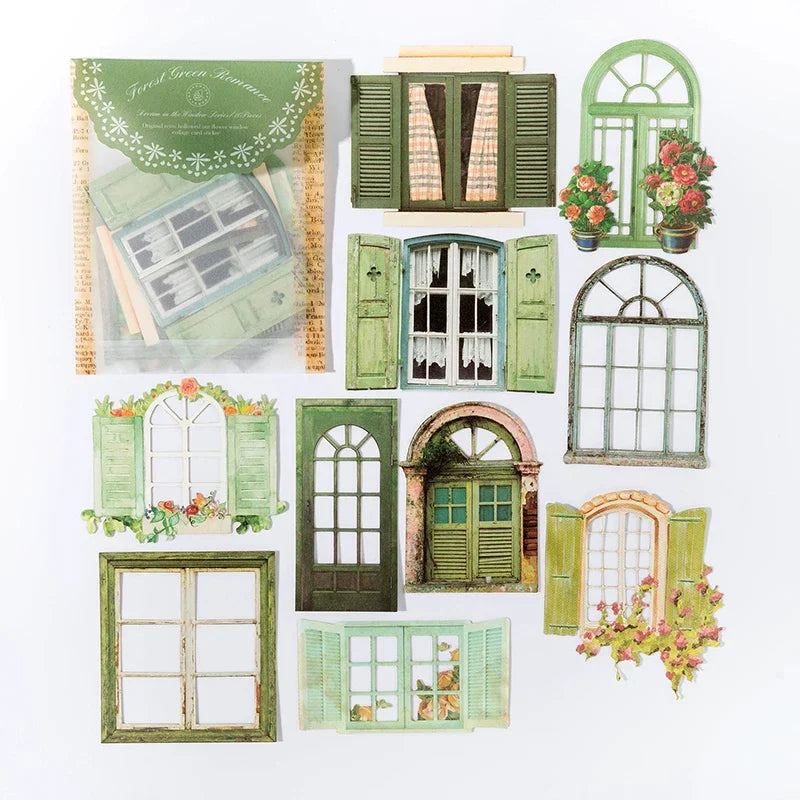 10 Pcs Retro Hollow Flower Window Series Sticker Pack Journal Handbook DIY Scrapbook Material Collage Stationery Art Aesthetic