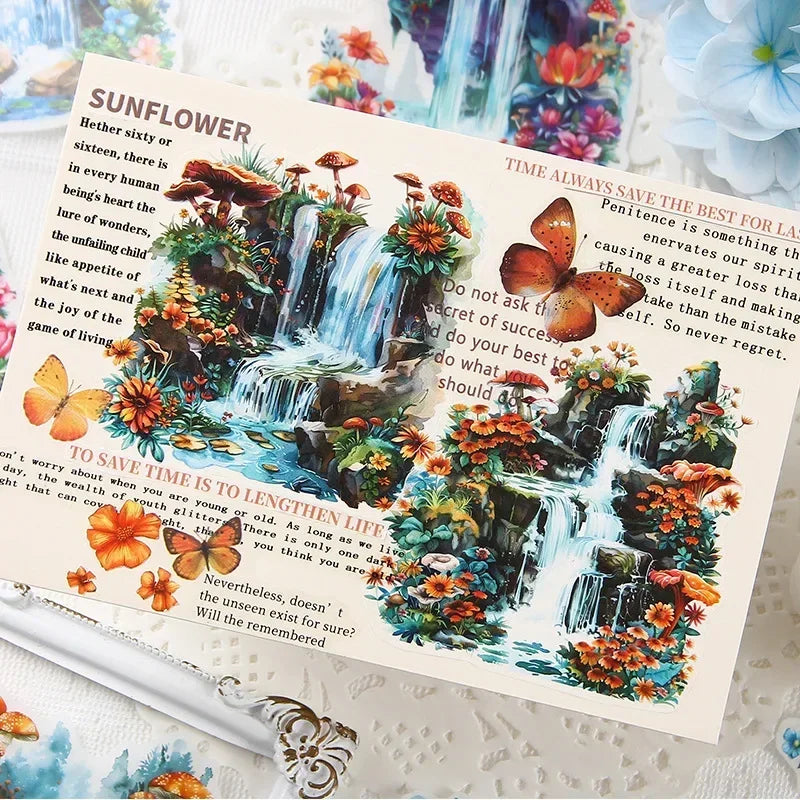 10 Pcs/bag Dreaming Waterfalls Washi Paper Sticker Bag Watercolor Painting Design