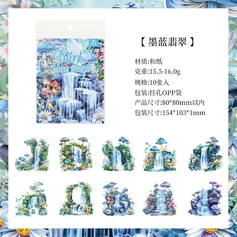 10 Pcs/bag Dreaming Waterfalls Washi Paper Sticker Bag Watercolor Painting Design