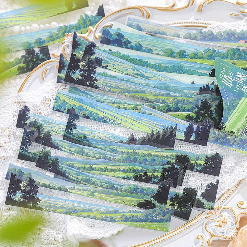 10pcs Strip Landscape PET Sticker Pack natural scenery Junk Journal DIY Scrapbooking School Supplies Collage Stationery Stickers