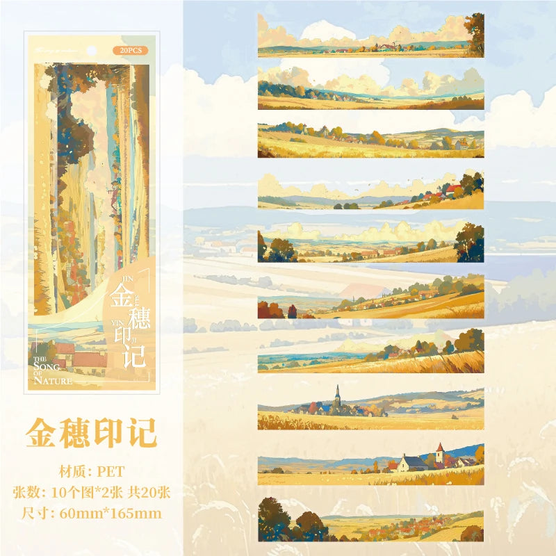 10pcs Strip Landscape PET Sticker Pack natural scenery Junk Journal DIY Scrapbooking School Supplies Collage Stationery Stickers