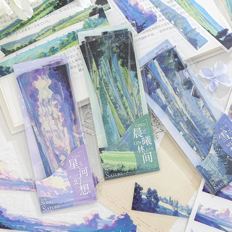 10pcs Strip Landscape PET Sticker Pack natural scenery Junk Journal DIY Scrapbooking School Supplies Collage Stationery Stickers