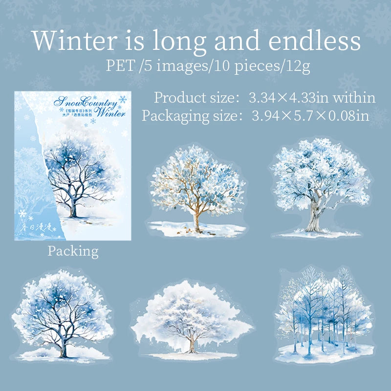 10pcs/pack Winter snow scenery PET Stickers DIY Scrapbooking Decor Photo Album Creative Stationery Collage Materials Stickers