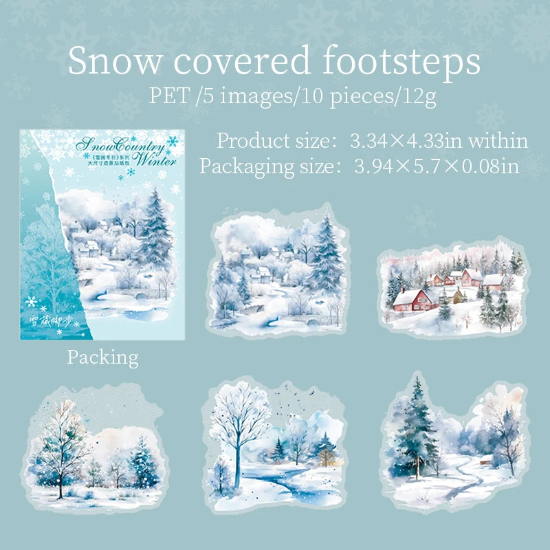 10pcs/pack Winter snow scenery PET Stickers DIY Scrapbooking Decor Photo Album Creative Stationery Collage Materials Stickers