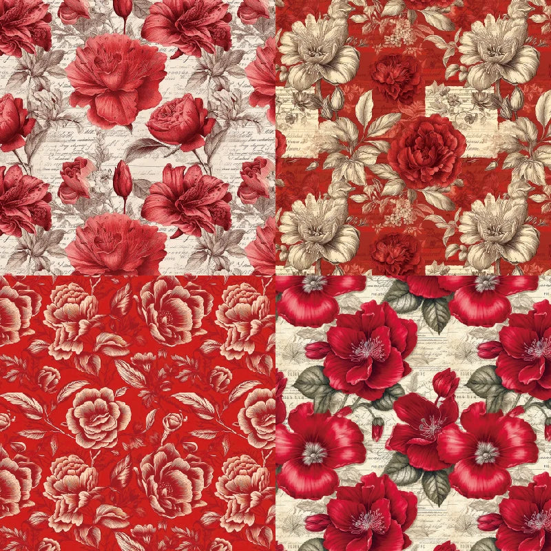 12 /  sheets 6"X6" Red Style Floral Scrapbook paper Scrapbooking patterned paper pack DIY craft Background paper