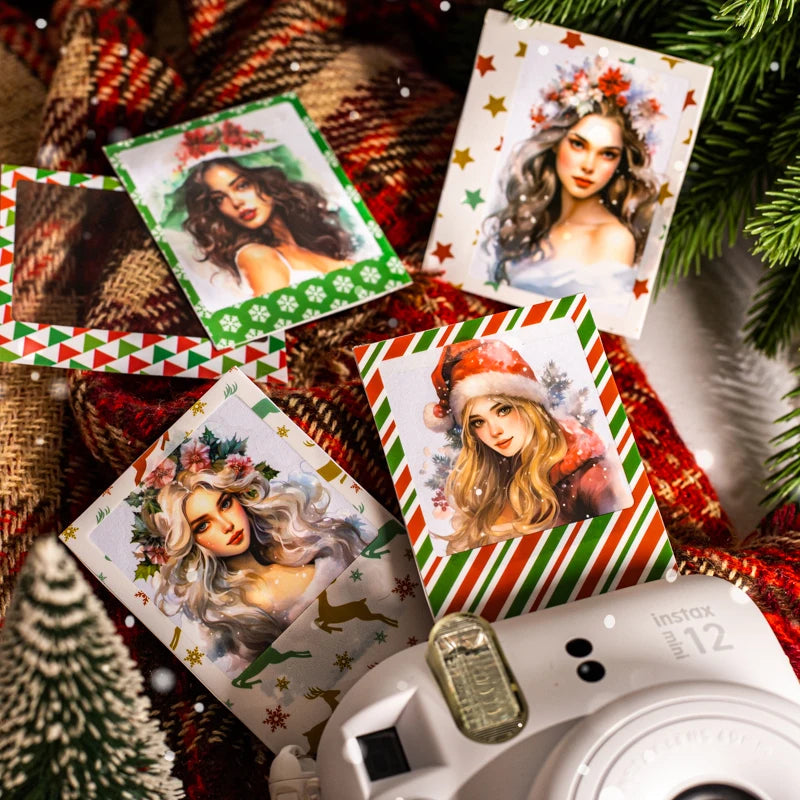 15pcs Christmas Frame Girl Stickers Retro Craft Supplies Collage Junk Journal Scrapbooking Supplies Stickers School Stationery