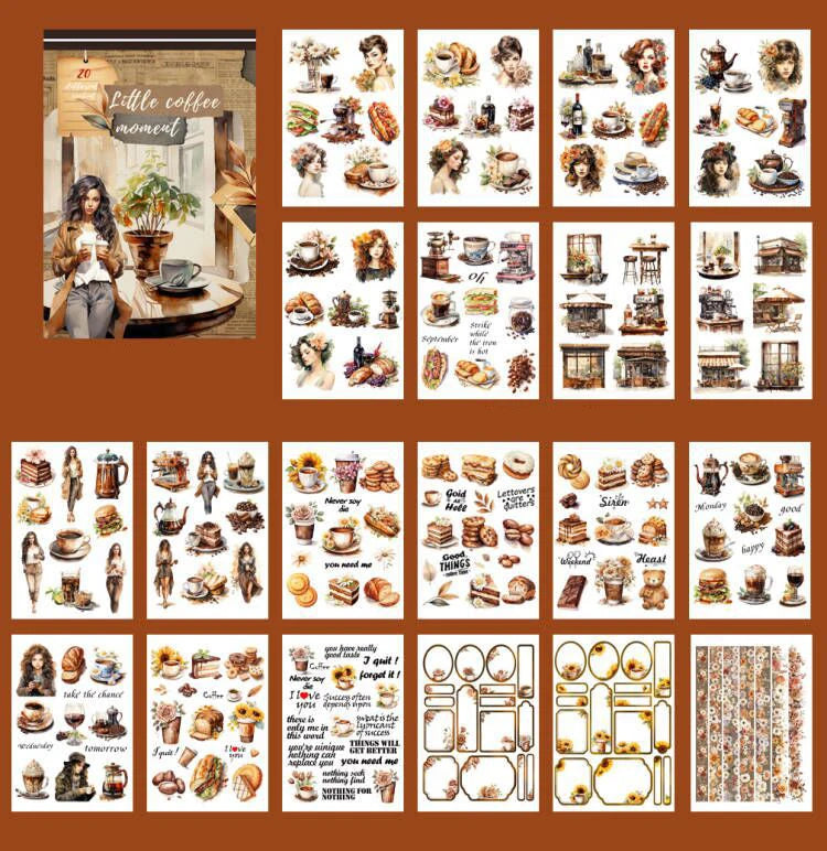 20Sheets Vintage Sticker Book Halloween Christmas Girls Flowers PET Washi Stickers for Scrapbooking Journal Diary Decoration