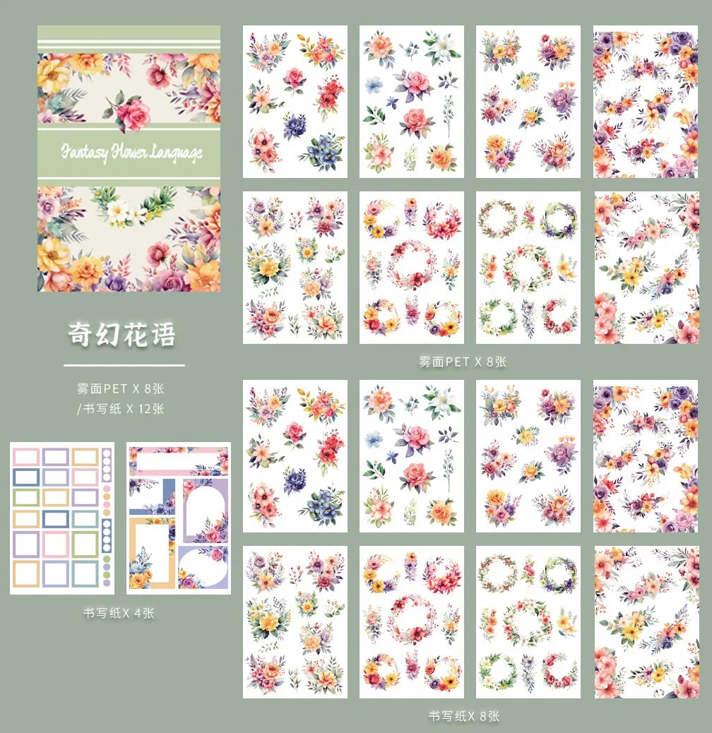 20Sheets Vintage Sticker Book Halloween Christmas Girls Flowers PET Washi Stickers for Scrapbooking Journal Diary Decoration
