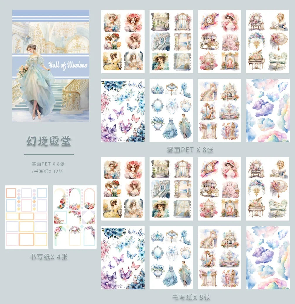 20Sheets Vintage Sticker Book Halloween Christmas Girls Flowers PET Washi Stickers for Scrapbooking Journal Diary Decoration