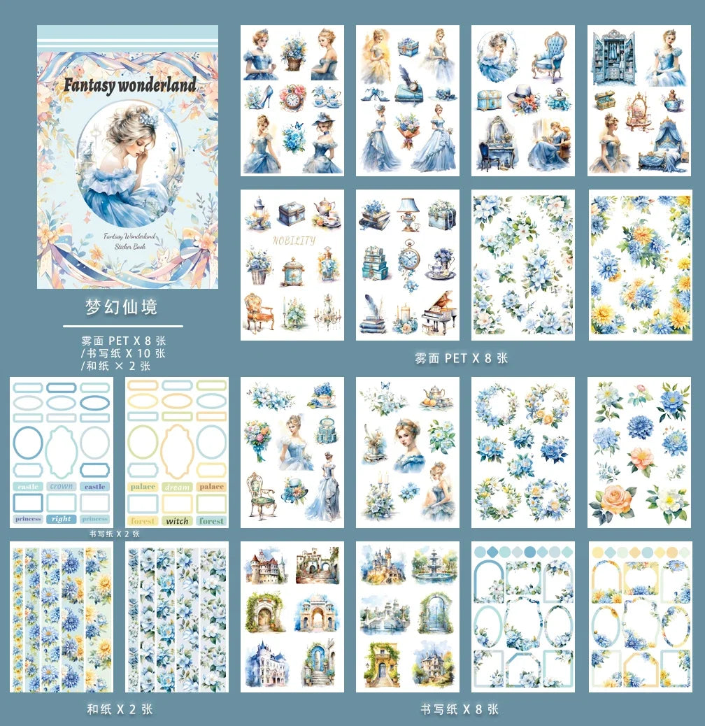 20Sheets Vintage Sticker Book Halloween Christmas Girls Flowers PET Washi Stickers for Scrapbooking Journal Diary Decoration