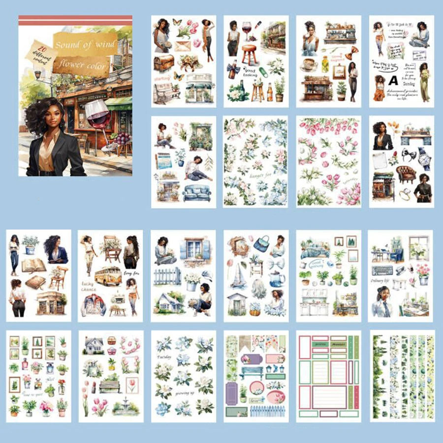 20Sheets Vintage Sticker Book Halloween Christmas Girls Flowers PET Washi Stickers for Scrapbooking Journal Diary Decoration