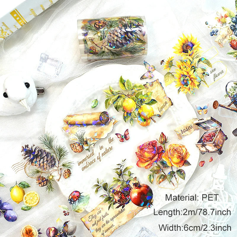 2M Flower PET Roll Stickers for Scrapbooking Girls PET Tape DIY Diary Decoration Washi Tape Scrapbooking Journaling Supplies