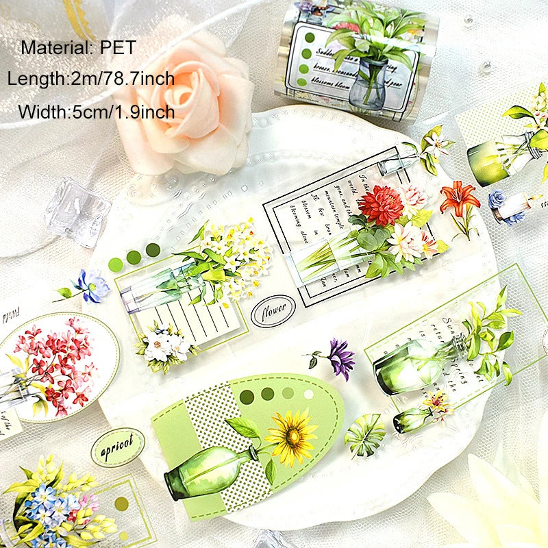 2M Flower PET Roll Stickers for Scrapbooking Girls PET Tape DIY Diary Decoration Washi Tape Scrapbooking Journaling Supplies