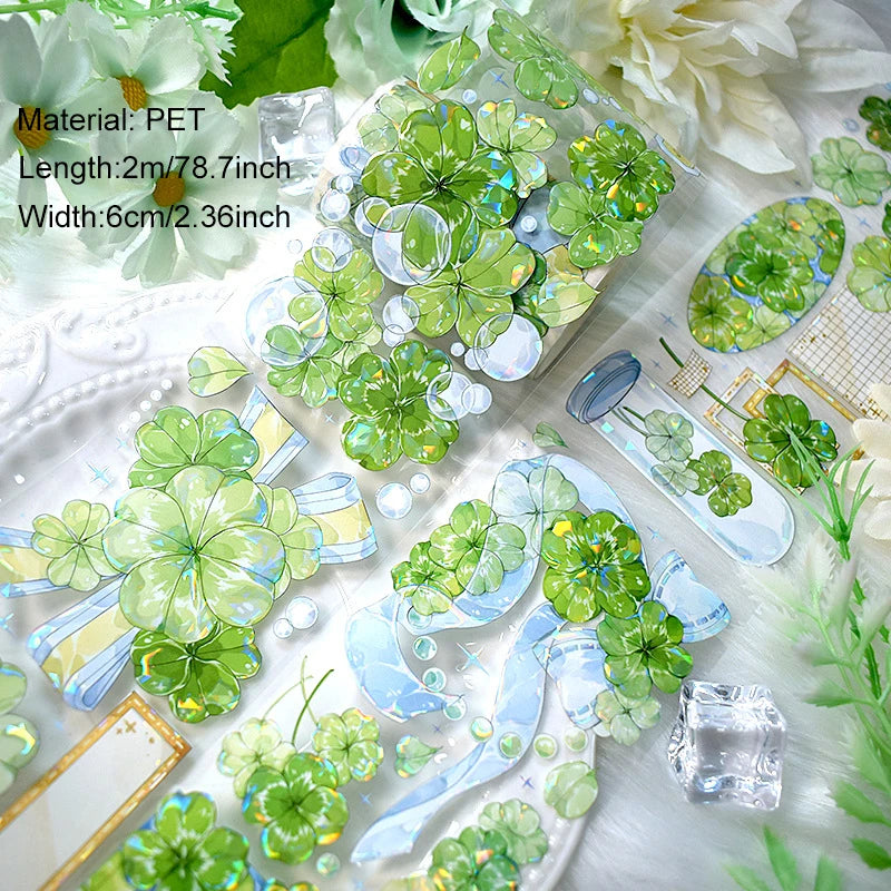 2m/Roll Flower Washi PET Tape Stickers Transparent Decorative Masking Tape for Scrapbooking Journaling Diary Supplies DIY Craft