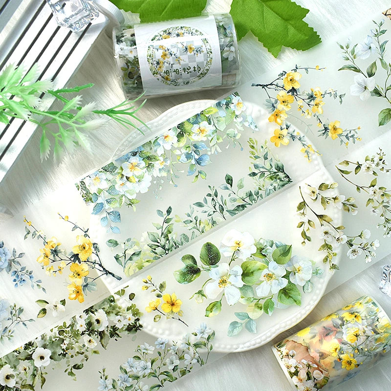 2m/Roll Flower Washi PET Tape Transparent Journaling Scrapbooking Materials DIY Diary Decoration Floral Plant Aesthetic Stickers