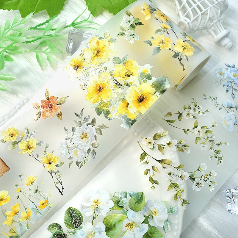 2m/Roll Flower Washi PET Tape Transparent Journaling Scrapbooking Materials DIY Diary Decoration Floral Plant Aesthetic Stickers