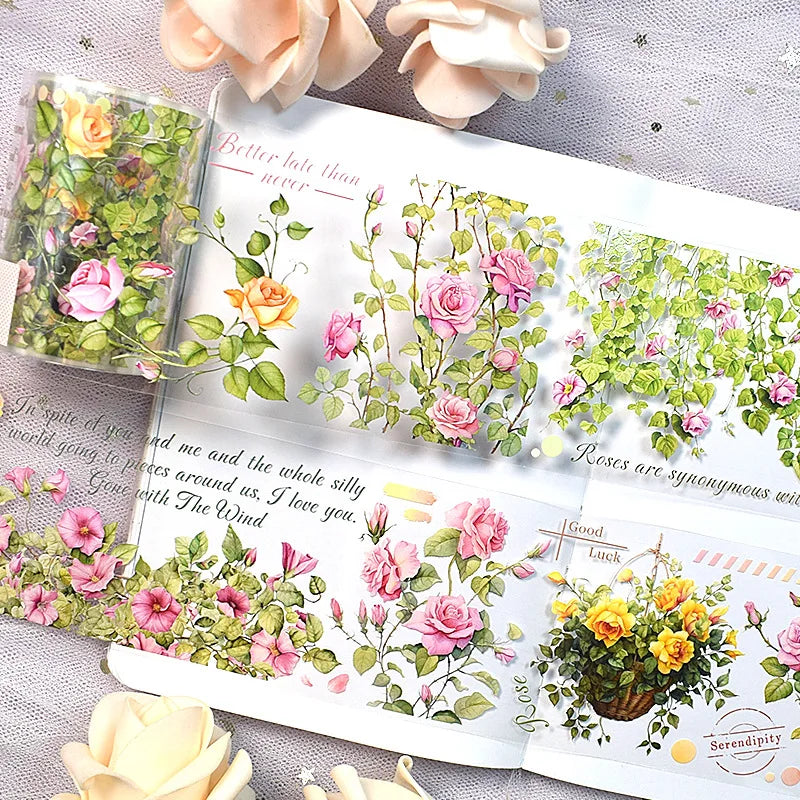 2m/Roll Flower Washi PET Tape Transparent Journaling Scrapbooking Materials DIY Diary Decoration Floral Plant Aesthetic Stickers