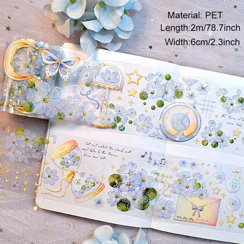 2m/Roll Flower Washi PET Tape Transparent Journaling Scrapbooking Materials DIY Diary Decoration Floral Plant Aesthetic Stickers