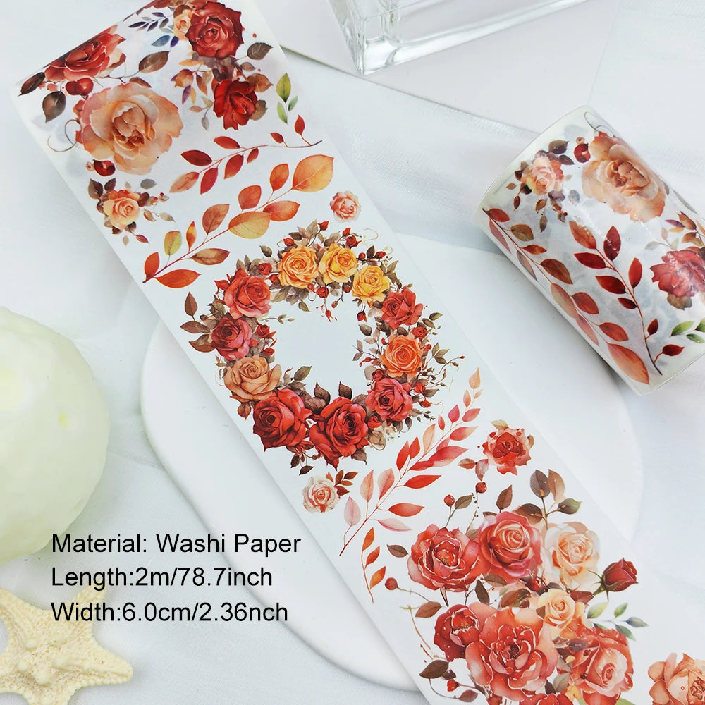 2m/Roll Girls PET Tape Stickers for Scrapbooking Washi Tape Plant Flower DIY Diary Decoration Scrapbooking Journaling Supplies