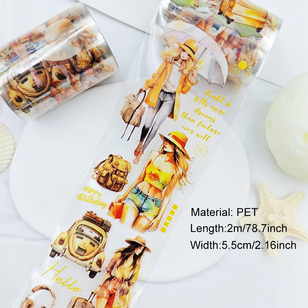 2m/Roll Girls PET Tape Stickers for Scrapbooking Washi Tape Plant Flower DIY Diary Decoration Scrapbooking Journaling Supplies