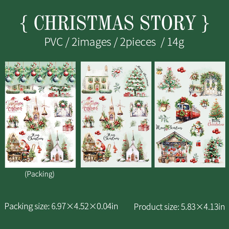 2pcs/pack pvc Stickers Christmas Party Creative Waterproof Adhesive DIY Hand Made Collage Junk Journal Scrapbook Supplies