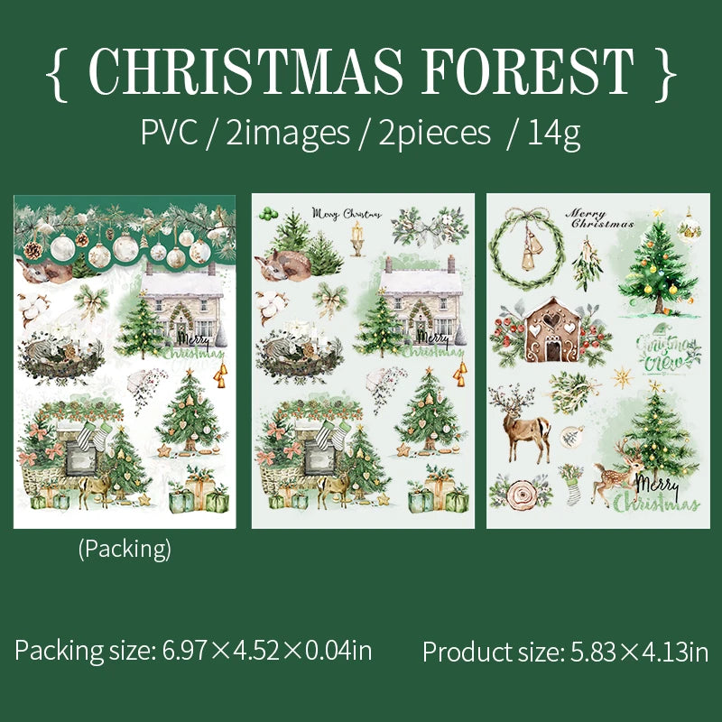 2pcs/pack pvc Stickers Christmas Party Creative Waterproof Adhesive DIY Hand Made Collage Junk Journal Scrapbook Supplies