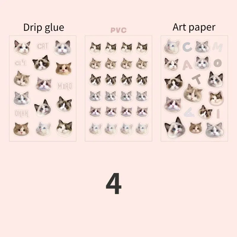 4 Style 3pcs/pack Cartoon Cat Flat Sticker Cute Handbook DIY Material Decorative Scrapbook Stickers