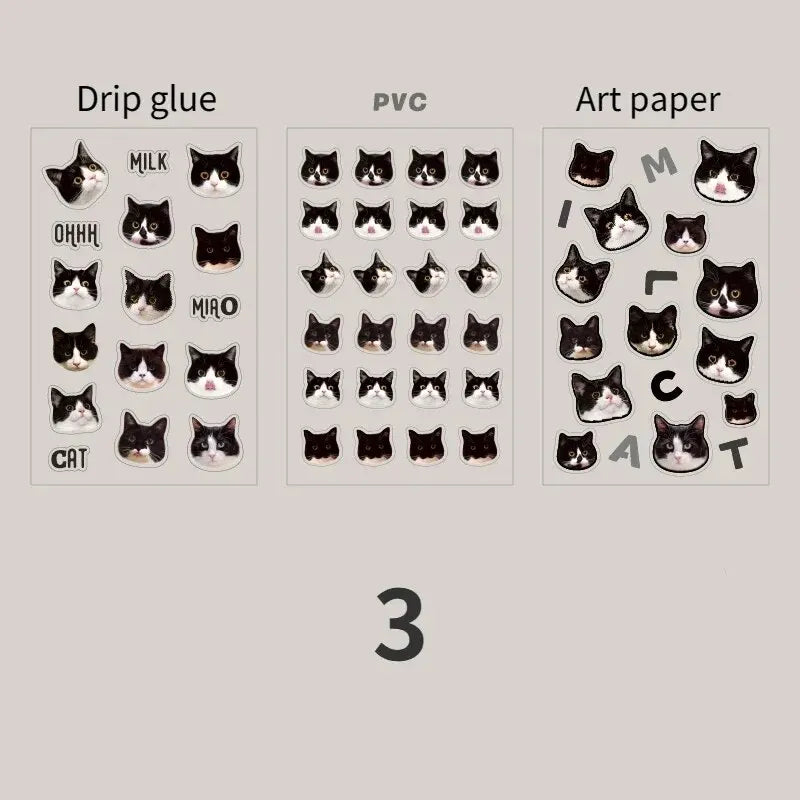 4 Style 3pcs/pack Cartoon Cat Flat Sticker Cute Handbook DIY Material Decorative Scrapbook Stickers