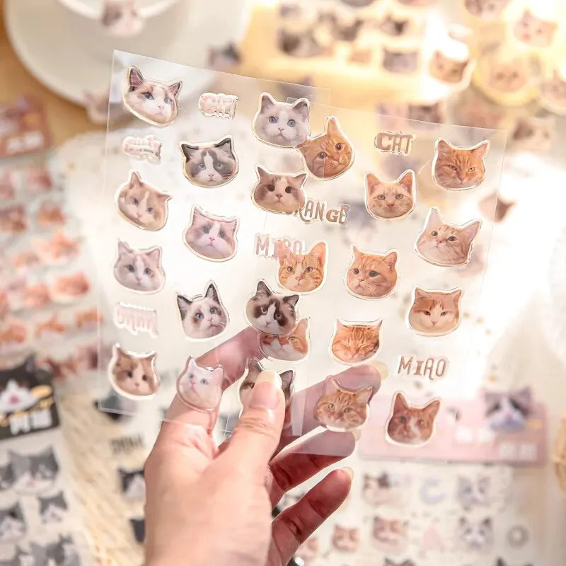 4 Style 3pcs/pack Cartoon Cat Flat Sticker Cute Handbook DIY Material Decorative Scrapbook Stickers