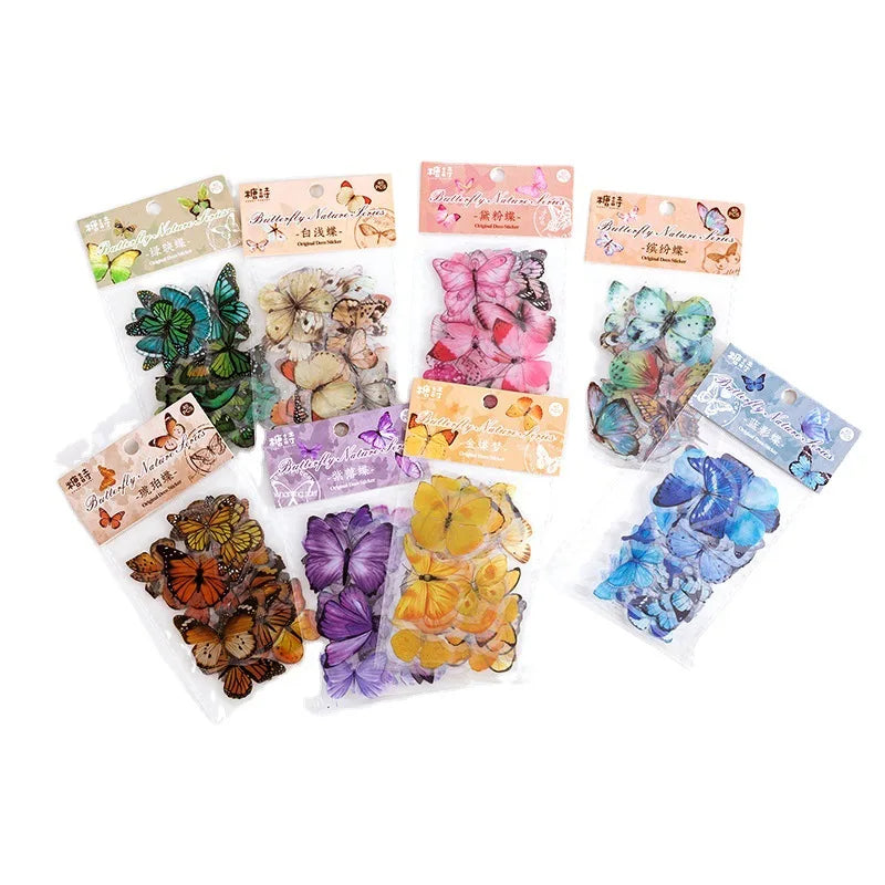 40 pcs/lot Vintage Butterfly PET waterproof sticker Bag Vintage Art decorative hand tent collage Scrapbooking accessories