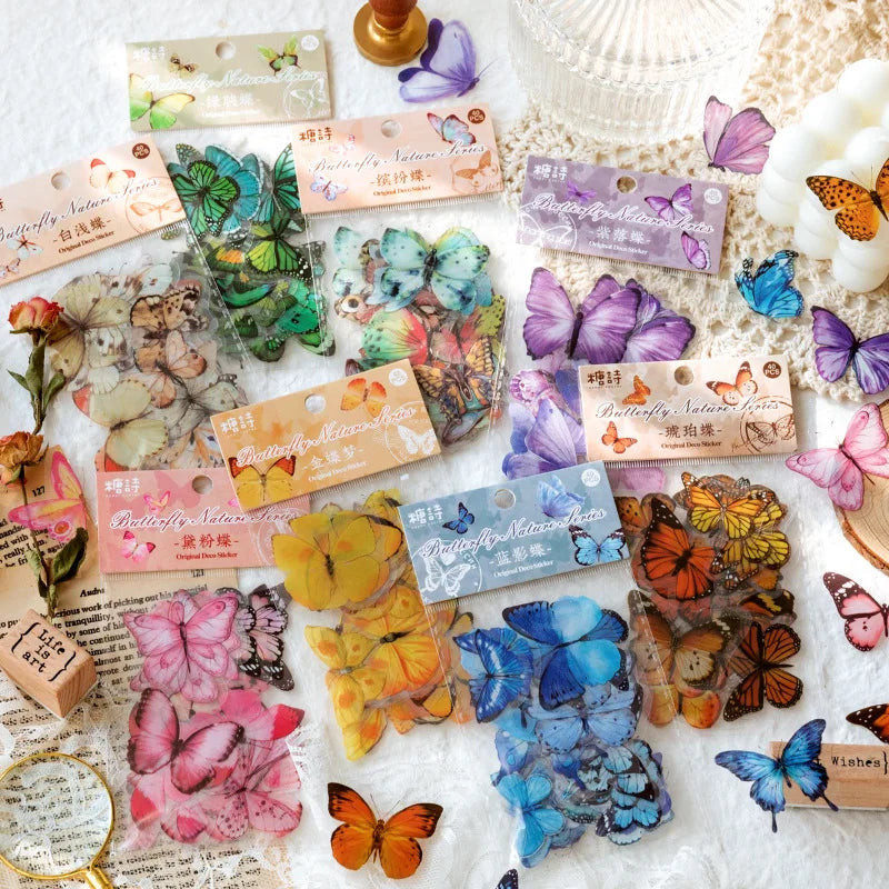 40 pcs/lot Vintage Butterfly PET waterproof sticker Bag Vintage Art decorative hand tent collage Scrapbooking accessories