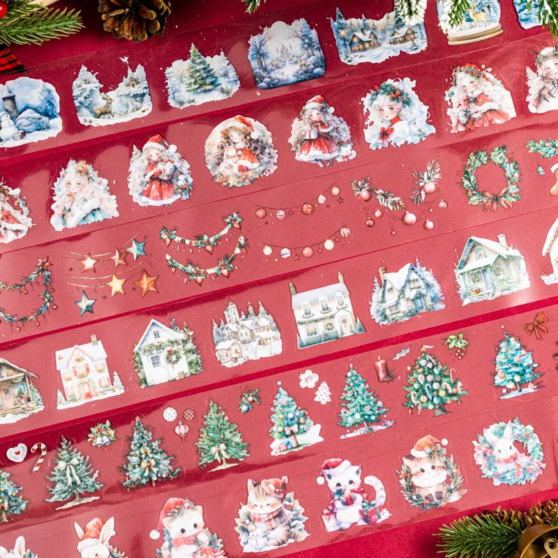 50mm*2m Transparent PET Christmas Tapes DIY Scrapbooking Decor Photo Album Collage Journalling Materials Stickers