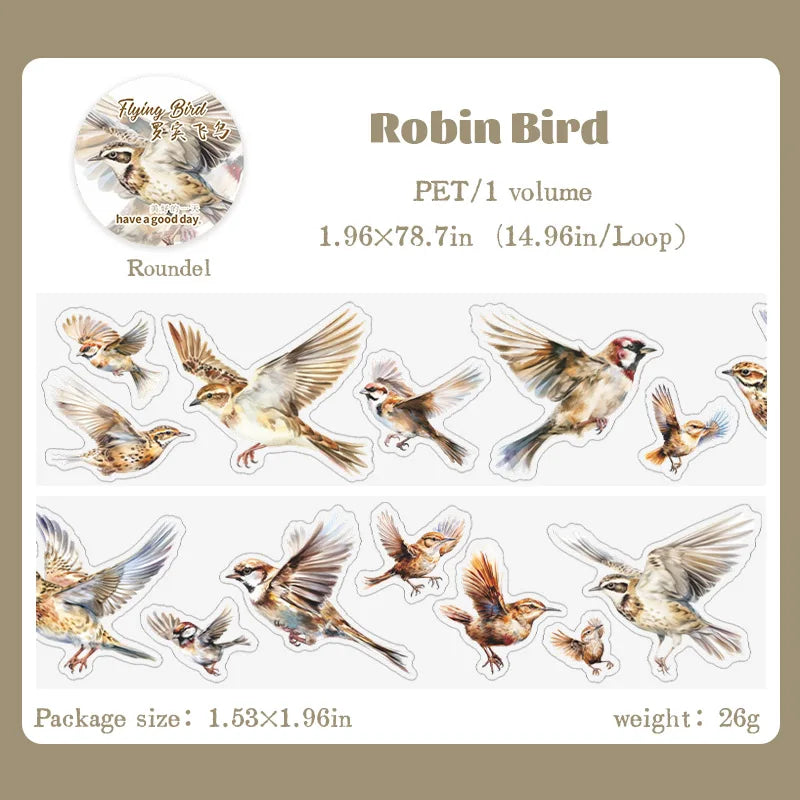 6 styles 50mm*2m Flying Bird series Stickers Bird theme collage Decorative Diary Album Scrapbooking Junk Journal Supplies