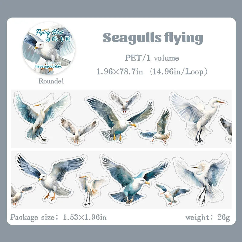 6 styles 50mm*2m Flying Bird series Stickers Bird theme collage Decorative Diary Album Scrapbooking Junk Journal Supplies