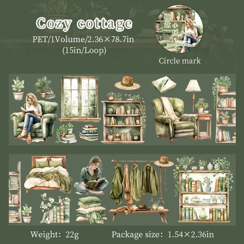 60mm*200cm Corner Living Series Vintage Scenes Landscaping Material Collage PET Tape Creative DIY Journal Stationery