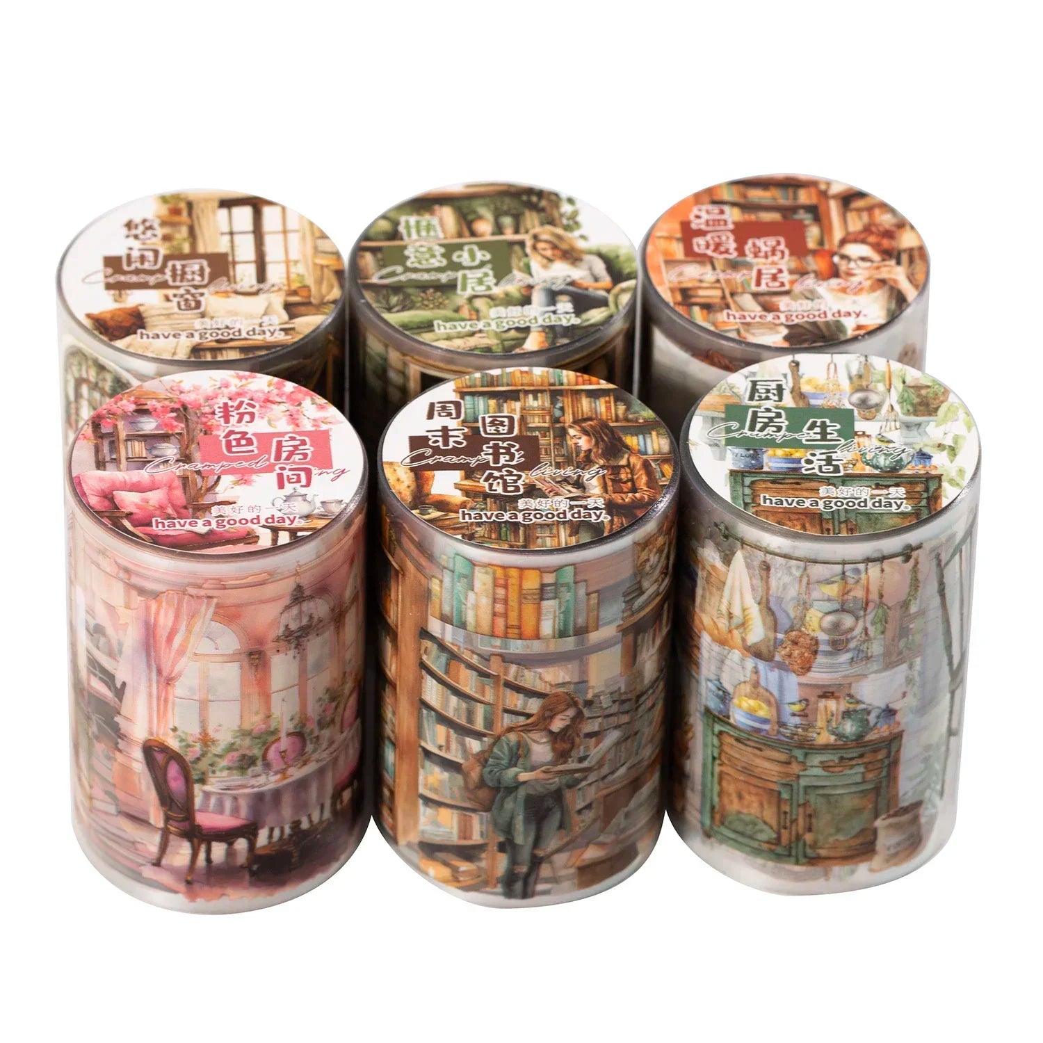 60mm*200cm Corner Living Series Vintage Scenes Landscaping Material Collage PET Tape Creative DIY Journal Stationery