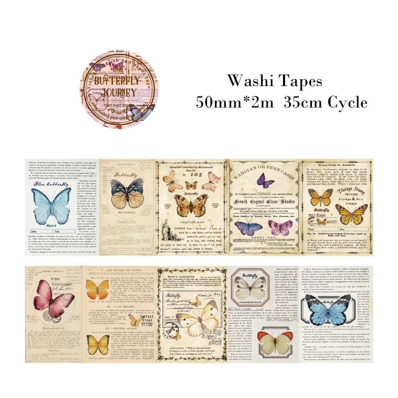 30mm/40mm/50mm*2m Vintage Washi Tapes 35cm Cycle DIY Scrapbooking Decor Junk Journal Collage Stationery Craft Tapes