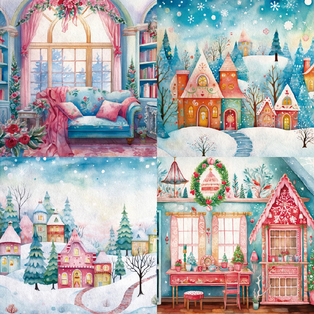 24 sheets 6"X6" Christmas House Paper Scrapbook paper Scrapbooking patterned paper pack DIY craft Background paper