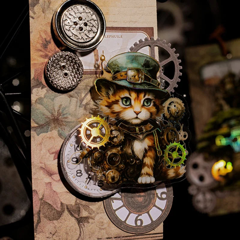 20pcs/Pack Vintage Punk Stickers Adventure Cat Journal Decoration Scrapbooking Steam Town Series