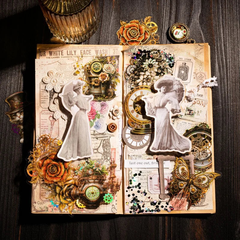 20pcs/Pack Vintage Punk Stickers Adventure Cat Journal Decoration Scrapbooking Steam Town Series