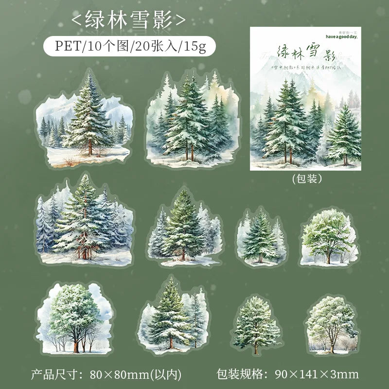 20pcs/pack, PET Theme Stickers for Winter Tree Landscaping, Decorative Collage, Scrapbook, Diary,phone Case,water Cup