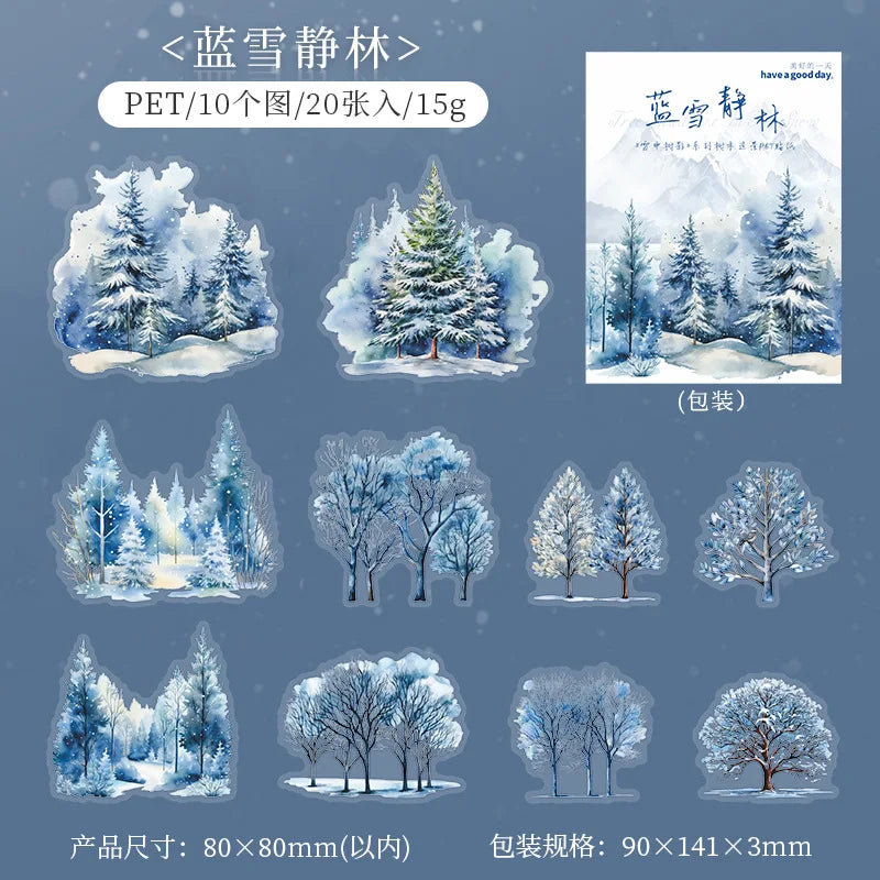 20pcs/pack, PET Theme Stickers for Winter Tree Landscaping, Decorative Collage, Scrapbook, Diary,phone Case,water Cup