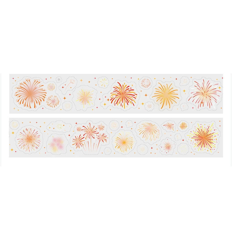 4 Styles, 200cm/roll, Fireworks Themed PET Tape, Handmade DIY Collage Landscape Tape Stickers