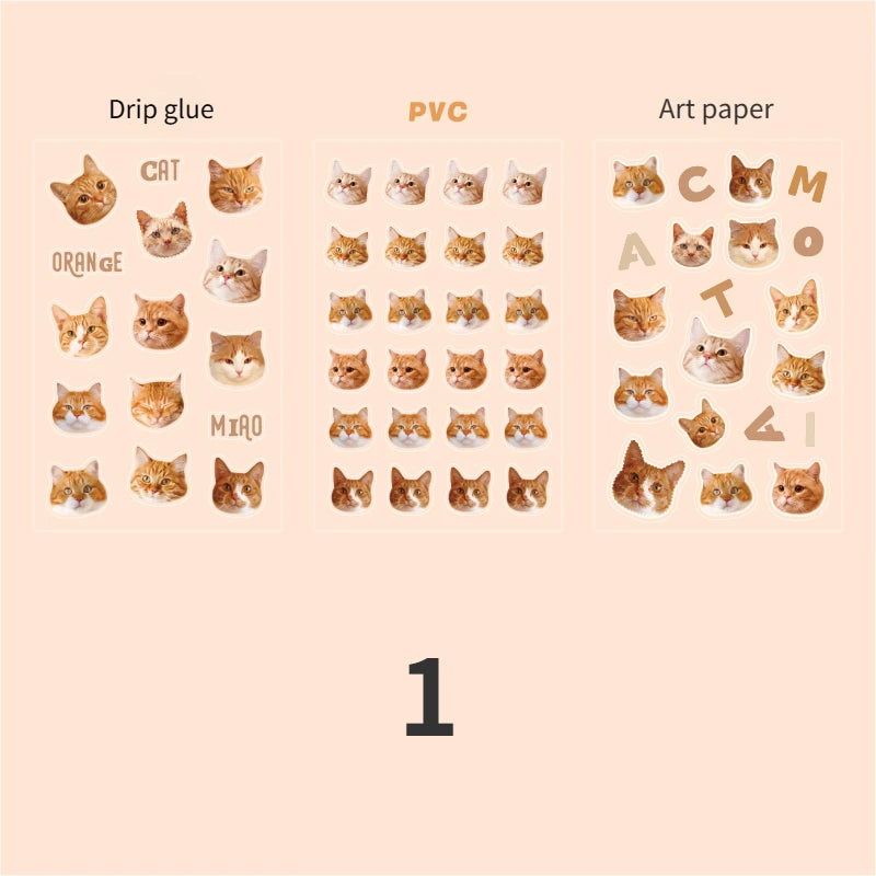 Cute Cat Head Flat Sticker Cartoon Animal Guka DIY Handbook Decoration Kawaii Stickers Stationery 4 Style