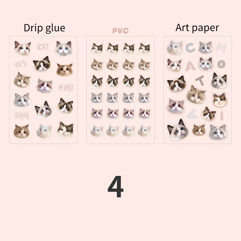 Cute Cat Head Flat Sticker Cartoon Animal Guka DIY Handbook Decoration Kawaii Stickers Stationery 4 Style